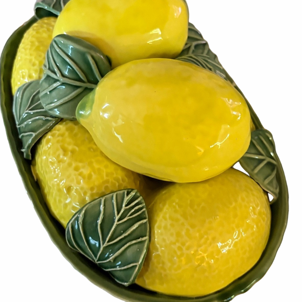 Portuguese ceramic basket of lemons vintage Jay Wilfred centerpiece 10 3/4 wide.